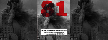 czerwona cyfra 81 na tle wybuchu z Powstania Warszawskiego