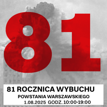 czerwona cyfra 81 na tle wybuchu z Powstania Warszawskiego