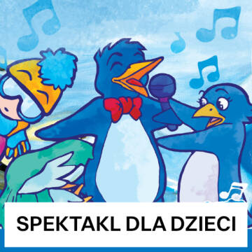 Grafika przedstawia rysunek śpiewających pingwinów