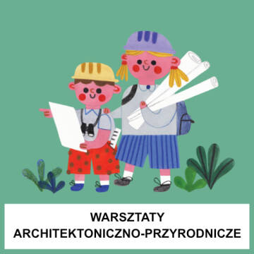 Grafika przedstawia narysowane dzieci z papierem, lornetką z plecakami na plecach