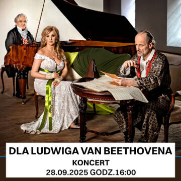 Zdjęcie przedstawia na pierwszym planie mężczyznę siedzącego przy stole i czytającego nuty. Dalej siedzi kobieta w bialej, koronkowej sukni i mężyczna przy fortepianie. 