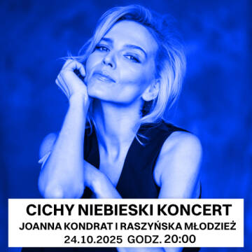 Grafika przedstawia Joannę Kondrat na niebieskim tle. Wszędzie pojawia się niebieska poświata.