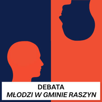 Grafika pomarańczowo granatowa z dwiema głowami