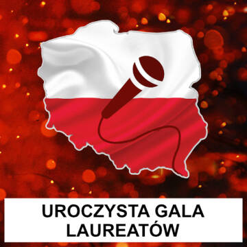 Grafika w barwach biało-czerwonych. Na grafice znajduje się Polska w barwach biało czerwonych, na środku Polski znajduje się czarny mikrofon.