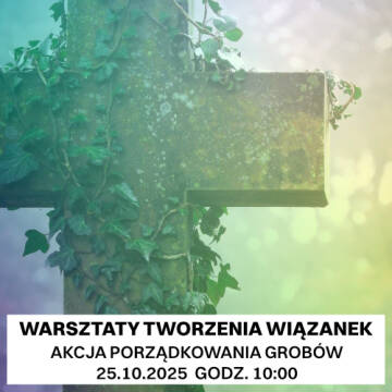 Grafika przedstawia krzyż obrośnięty w bluszcz.
