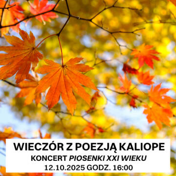 Grafika przedstawia kolorowe jesienne liście na drzewie na tle nieba.