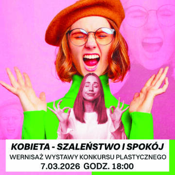 Grafika przedstawia kobietę w szalonym stroju i okularach.