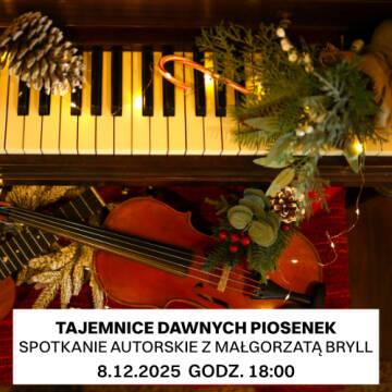 grafika przedstawia pianino i skrzypce w świątecznej oprawie