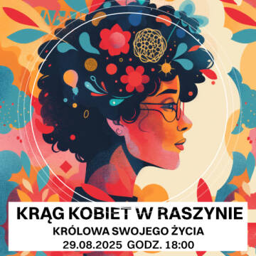 grafika przedstawia kolorowy rysunek profilu kobiety, która na nosie ma okulary, a we włosach afro kolorowe kwiaty. 