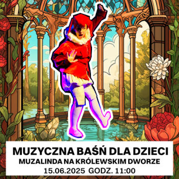 Grafika w stylu bajkowym, przedstawia taras kolumnowy ze Stańczykiem