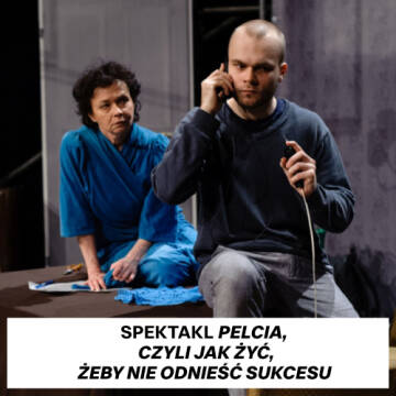 Zdjęcie przedstawia kobietę i mężczyznę siedzących na stole, mężczyzna trzyma przy uchu słuchawkę telefoniczną