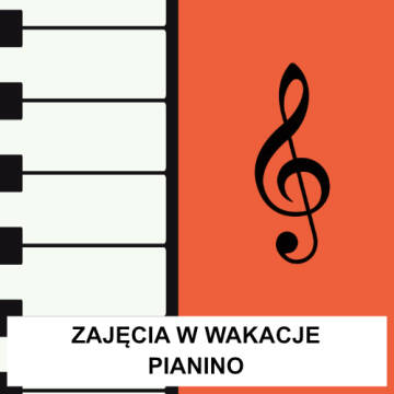 Grafika przedstawia graficzny fragment pianina w kolorze pomarańczowo-białym z kluczem wiolinowym