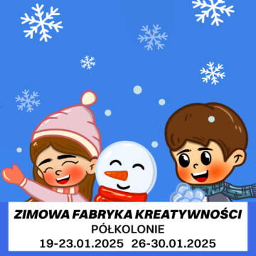 Grafika przedstawia chłopca i dziewczynkę lepiących bałwana.