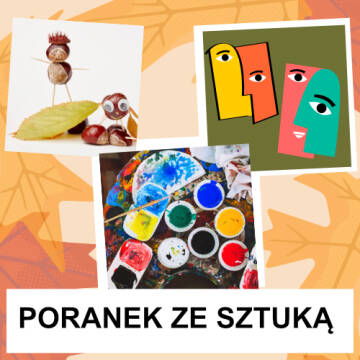 Grafika przedstawia trzy ramki, w jednej jest ludzik kasztanowy, w drugiej kolorowe farby, w trzeciej surrealistyczna twarz
