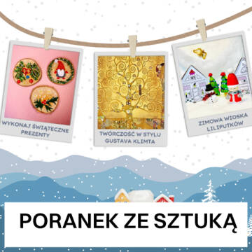 Grafika przedstawia trzy karteczki świąteczne wiszące na sznurku i przypięte klamerkami