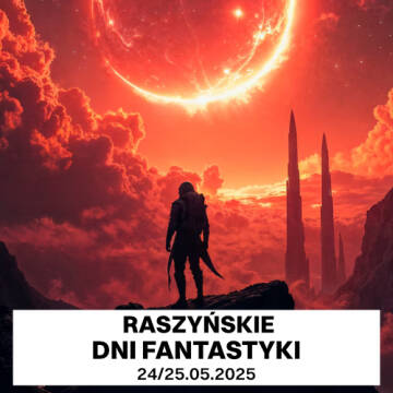 Grafika przedstawia enigmatycznego człowieka w skafandrze, stojącego tyłem nad przepaścią. Dookoła znajdują się czerwone, rozpalone chmury oraz ognisty duży księżyc. Na grafice umieszczony jest tytuł Raszyńskie Dni Fantastyki oraz daty 24 maja i 25 maja 2
