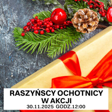 grafika przedstawia świąteczną wiązankę oraz zapakowany prezent