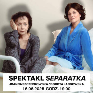 Grafika przedstawia dwie kobiety Joanne Szczepkowską oraz Dorotę Landowską na szpitalnym łóżku.