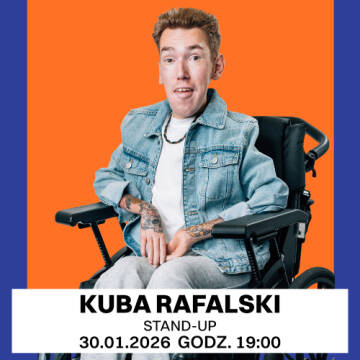 grafika przedstawia Kubę Rafalskiego na pomarańczowym tle