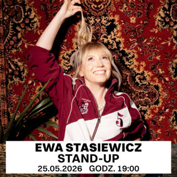 Grafika przedstawia Ewe Stasiewicz leżącą na dywanie
