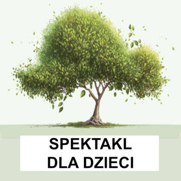 Grafika przedstawia zielone drzewo z wirującymi listkami