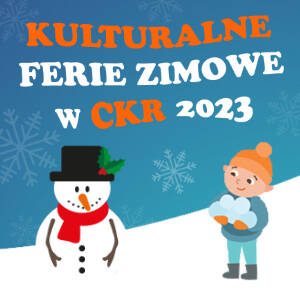 Na grafice narysowane są bałwan w kapeluszu i czerwonym szaliku oraz chłopiec trzymający śnieżki