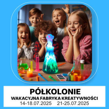 Grafika przedstawia piątke dzieci siedzących przy stole robiąc eksperymenty chemiczne.